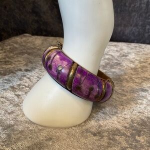 Vintage Purple and Brass Pull Pin Hinged India Bracelet
